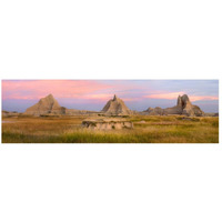 Landscape showing erosional features in sandstone amid grassland, Badlands National Park, South Dakota-Paper Art-46"x14.76"