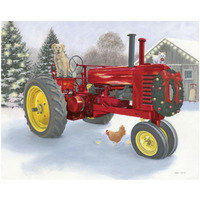 Christmas in the Heartland III Red Tractor -Paper Art-22&quotx18"