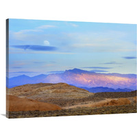 Sunset lighting up mountains under a full moon in Valley of Fire State Park, Mojave Desert, Nevada-Canvas Art-40"x30"