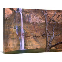 Calf Creek Falls cascading down sandstone cliff with desert varnish, Escalante National Monument, Utah-Canvas Art-32"x24"