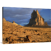 Shiprock, the basalt core of an extinct volcano, tuff-breccia ejected boulders in foreground, New Mexico-Canvas Art-40&quotx30"