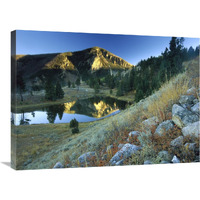 Bunsen Peak, an ancient volcano cone, reflected in lake, near Mammoth, Yellowstone National Park, Wyoming-Canvas Art-32"x24"