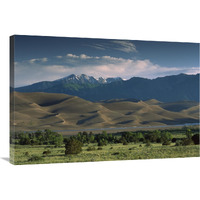 750 foot tall sand dunes rise against the Sangre de Cristo Mountains, Great Sand Dunes National Monument, Colorado-Canvas Art-36&quotx24"