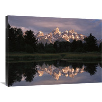 Grand Teton Range and cloudy sky at Schwabacher Landing, reflected in the water, Grand Teton National Park, Wyoming-Canvas Art-32"x24"