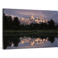 Grand Teton Range and cloudy sky at Schwabacher Landing, reflected in the water, Grand Teton National Park, Wyoming-Canvas Art-40"x30"