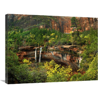 Cascades tumbling 110 feet at Emerald Pools, Zion National Park, Utah-Canvas Art-32"x24"