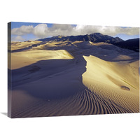 Rippled sand dunes with Sangre de Cristo Mountains in the background, Great Sand Dunes National Park and Preserve, Colorado-Canvas Art-32"x24"