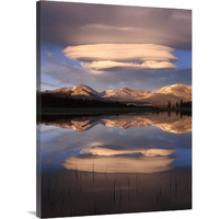 Lenticular clouds over Mt Dana, Mt Gibbs and Mammoth Peak reflected in flooded Tuolumne Meadows, Yosemite National Park, California-Canvas Art-30"x40"