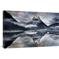 Mitre Peak reflecting in Milford Sound in winter at dawn, Fiordland National Park, New Zealand-Canvas Art-36&quotx24"