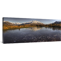 Frozen tarn seen from Mt Sunday near Mt Potts Station, Canterbury, New Zealand-Canvas Art-44"x19.36"