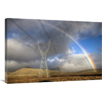 Powerlines, rainbow forms as evening sun lights up rain clouds, Canterbury, New Zealand-Canvas Art-36"x24"