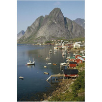 Norwegian fjord and  traditional fishing village, Lofoten Island, Norway-Paper Art-14&quotx20"