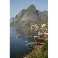 Norwegian fjord and  traditional fishing village, Lofoten Island, Norway-Paper Art-26"x38"