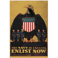 WWI: Navy is Calling: Enlist Now-Paper Art-14"x20"