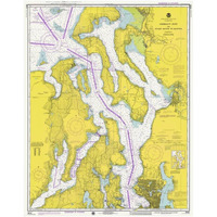 Nautical Chart - Admiralty Inlet and Puget Sound to Seattle ca. 1975-Paper Art-30"x38"