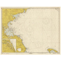 Nautical Chart - Massachusetts Bay ca. 1970 - Sepia Tinted-Paper Art-18"x15"