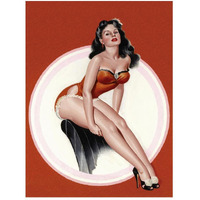 Mid-Century Pin-Ups - Eyeful Magazine - Brunette in a Red Bathing suit-Paper Art-38"x50"