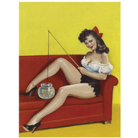 Mid-Century Pin-Ups - Joker Magazine - Fishin n funny-Paper Art-14"x18"