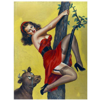 Mid-Century Pin-Ups - Moo - Up a tree-Paper Art-26"x34"