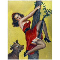 Mid-Century Pin-Ups - Moo - Up a tree-Paper Art-32"x42"