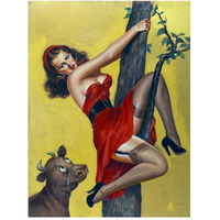 Mid-Century Pin-Ups - Moo - Up a tree-Paper Art-38"x50"