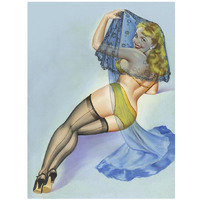 Mid-Century Pin-Ups - The Veil-Paper Art-26"x34"