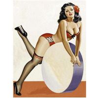 Mid-Century Pin-Ups - Over a drum-Paper Art-26"x34"