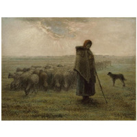 Shepherdess and Her Flock-Paper Art-34"x26"