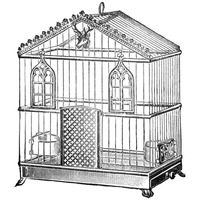 Etchings: Birdcage - Peaked top, window and deer head detail.-Paper Art-32"x32"