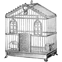 Etchings: Birdcage - Peaked top, window and deer head detail.-Paper Art-38"x38"