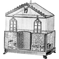 Etchings Birdcage - Peaked top, patterned base, windows and deer head detail.-Paper Art-26&quotx26"