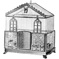 Etchings: Birdcage - Peaked top, patterned base, windows and deer head detail.-Paper Art-42"x42"