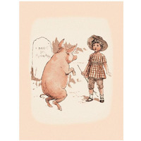 Pigs and Pork: Pig on Hind Legs and Little Girl-Paper Art-14"x18"