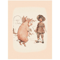 Pigs and Pork: Pig on Hind Legs and Little Girl-Paper Art-20"x26"