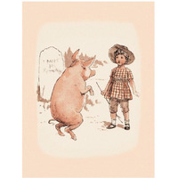 Pigs and Pork: Pig on Hind Legs and Little Girl-Paper Art-32"x42"