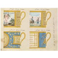 Quatre tasses avec fond d'or, ca. 1800-1820-Paper Art-18"x14"