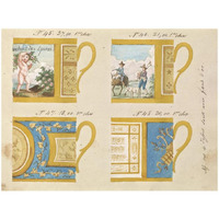 Quatre tasses avec fond d'or, ca. 1800-1820-Paper Art-34"x26"