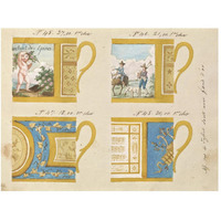 Quatre tasses avec fond d'or, ca. 1800-1820-Paper Art-50"x38"