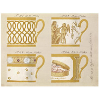 Quatre tasses avec fond d'or, ca. 1800-1820-Paper Art-34"x26"