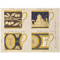 Quatre tasses  fond or, ca. 1800-1820-Paper Art-18"x14"