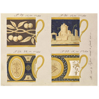 Quatre tasses  fond or, ca. 1800-1820-Paper Art-26"x20"