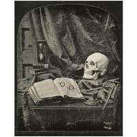 Still Life with Skull, Open Book with Glasses, and Hourglass-Paper Art-18"x22"