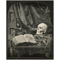 Still Life with Skull, Open Book with Glasses, and Hourglass-Paper Art-22&quotx26"