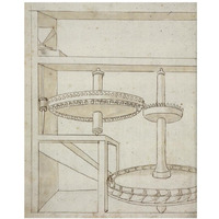 Folio 40: mill with horizontal water wheel-Paper Art-30"x37"