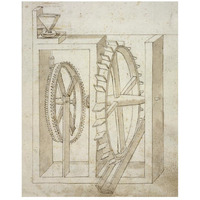 Folio 14: mill with undershot water wheel-Paper Art-22"x26"