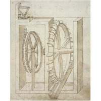 Folio 14: mill with undershot water wheel-Paper Art-24"x30"