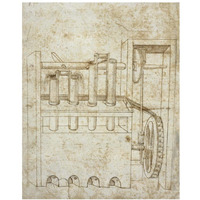 Folio 10 piston pumps and water wheel-Paper Art-30&quotx37"