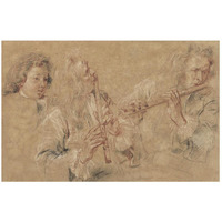 Two Studies of a Flutist and a Study of the Head of a Boy-Paper Art-26"x18"