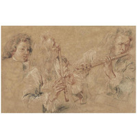 Two Studies of a Flutist and a Study of the Head of a Boy-Paper Art-32"x22"