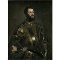 Portrait of Alfonso d'Avalos, Marchese del Vasto, in Armor with a Page-Paper Art-14&quotx18"